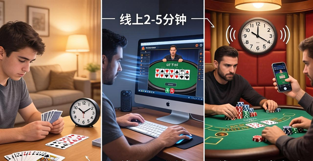 一局德州扑克要多久？新手5-8分钟，线上2-5分钟，线下最多半小时