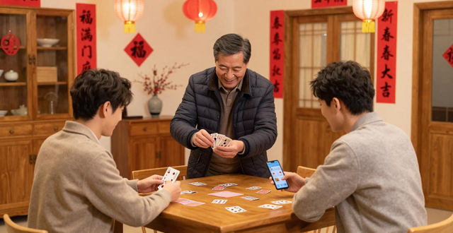 新春父子牌局乐翻天，传统与新潮玩法碰撞别样亲情