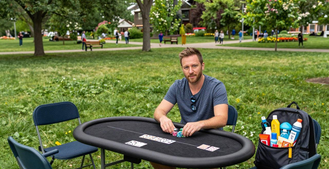 德州扑克户外直播怎么玩？公园草坪搭牌桌，边打牌边和弹幕互动